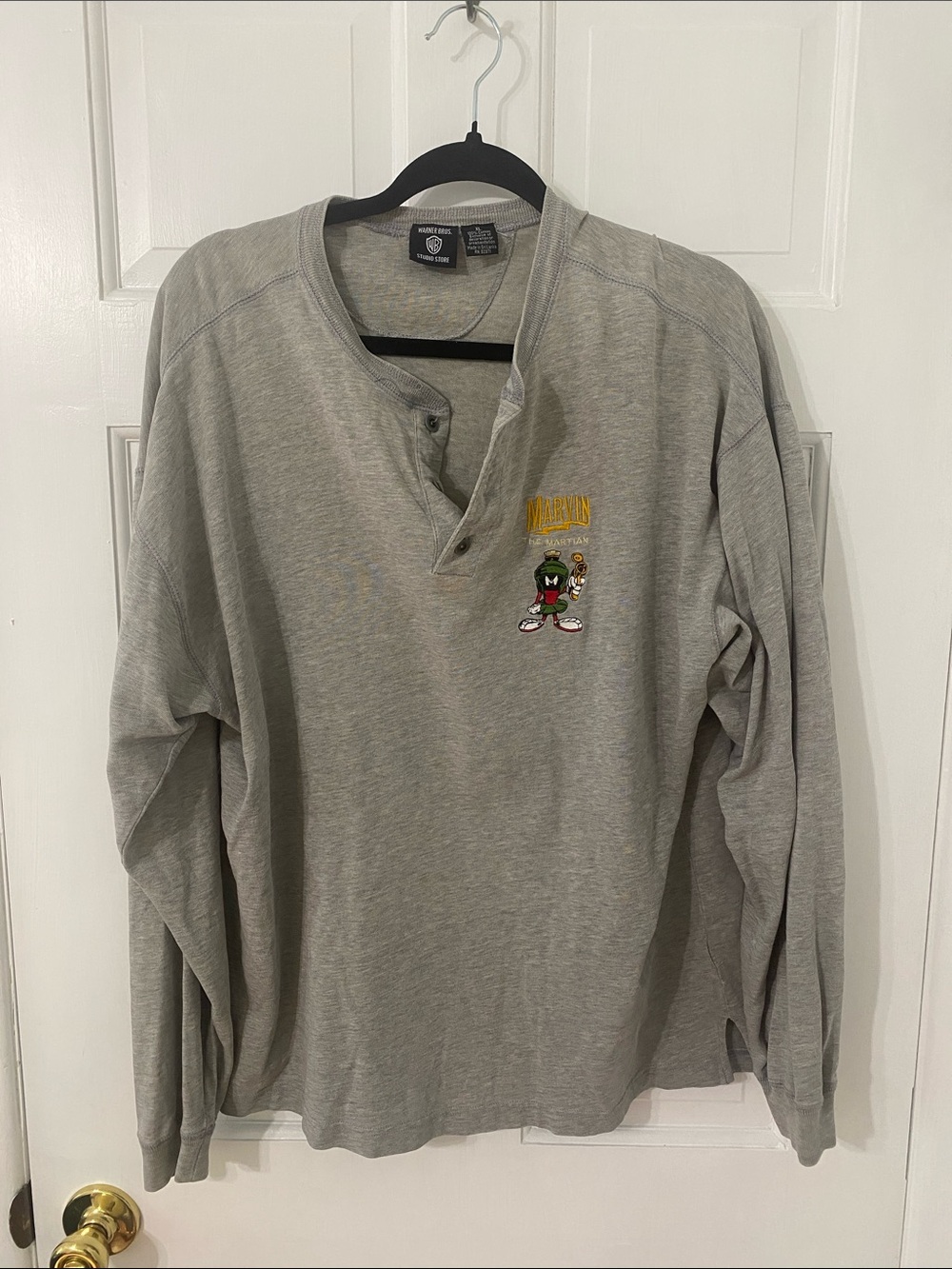 Warner Bros. Gray Long-Sleeve Henley with Character Graphic